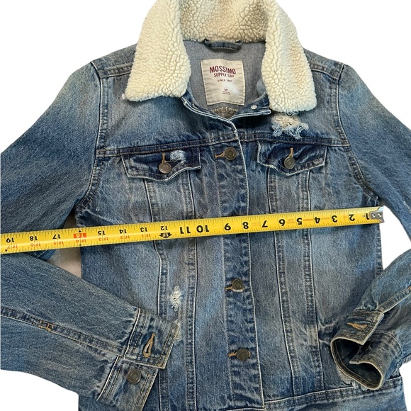 Mossimo Jean Jacket Sherpa Collar Womens Denim Trucker Coat Distressed Size S/P - Picture 12 of 17
